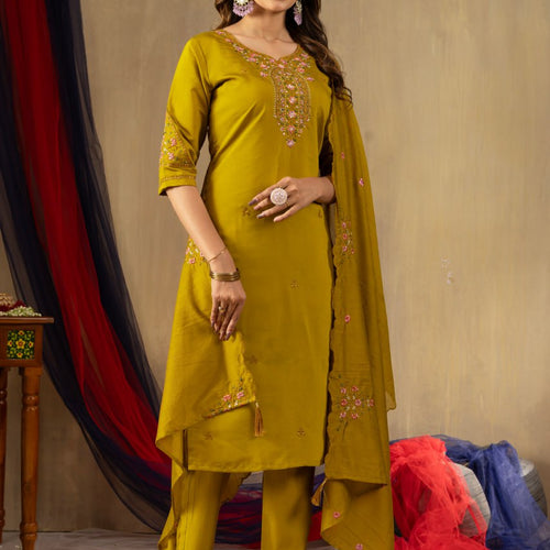 Mustard Color Embroidery Thread Work Designer Salwar Suit