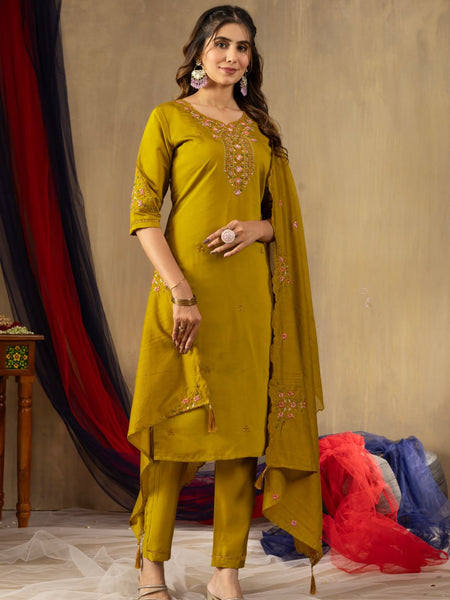 Mustard Color Embroidery Thread Work Designer Salwar Suit
