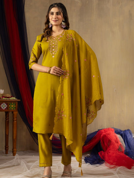 Mustard Color Embroidery Thread Work Designer Salwar Suit
