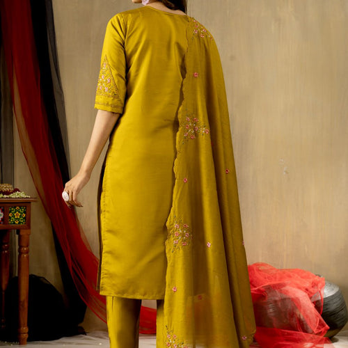 Mustard Color Embroidery Thread Work Designer Salwar Suit