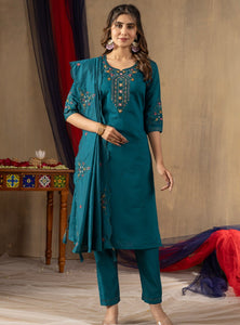 Rama Color Embroidery Thread Work Designer Salwar Suit