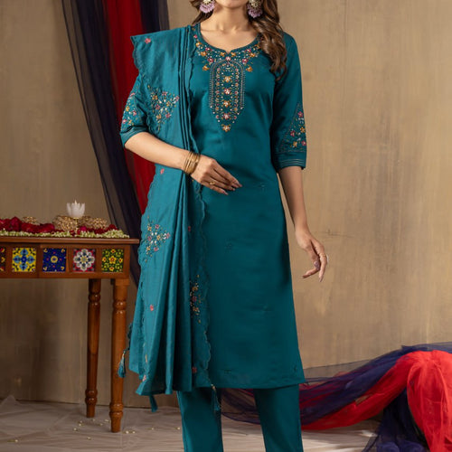 Rama Color Embroidery Thread Work Designer Salwar Suit
