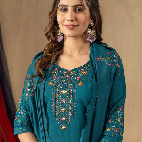 Rama Color Embroidery Thread Work Designer Salwar Suit