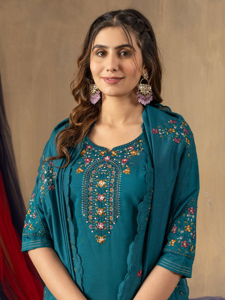 Rama Color Embroidery Thread Work Designer Salwar Suit