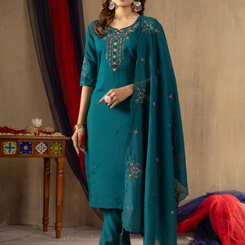 Rama Color Embroidery Thread Work Designer Salwar Suit