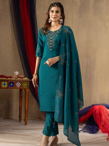Rama Color Embroidery Thread Work Designer Salwar Suit