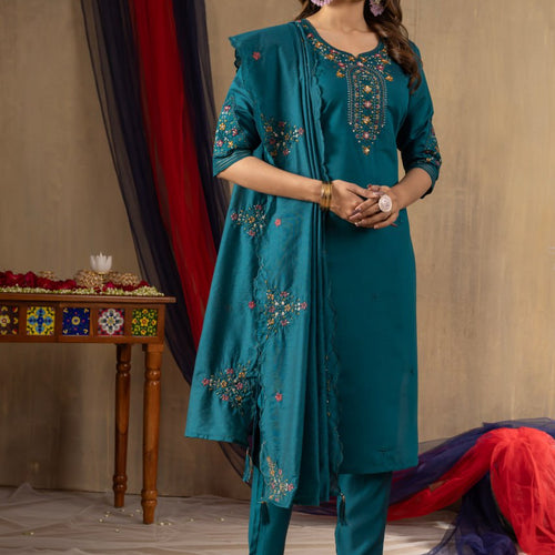 Rama Color Embroidery Thread Work Designer Salwar Suit