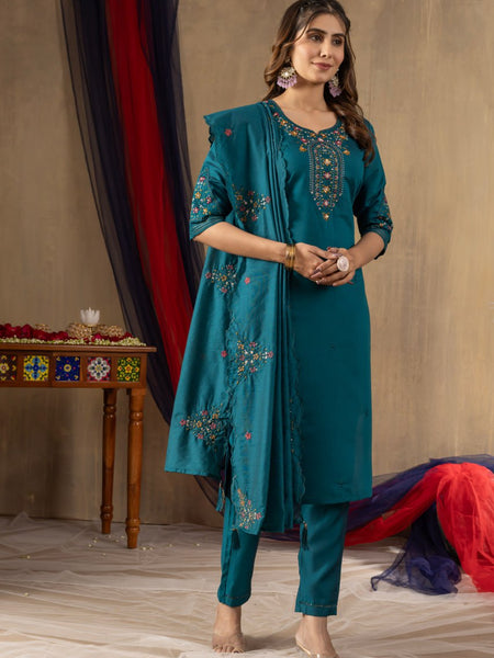 Rama Color Embroidery Thread Work Designer Salwar Suit