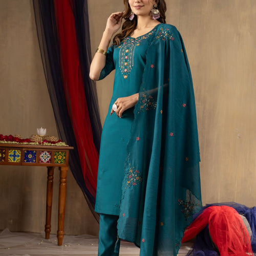Rama Color Embroidery Thread Work Designer Salwar Suit