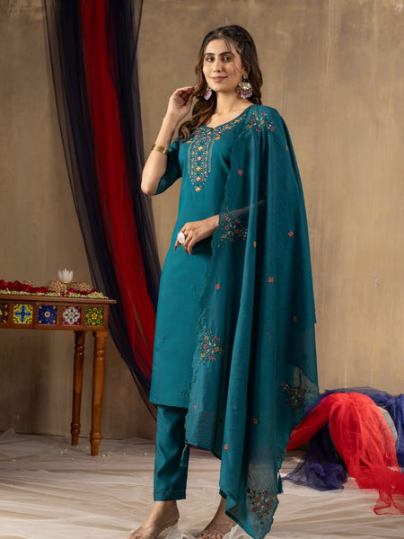 Rama Color Embroidery Thread Work Designer Salwar Suit