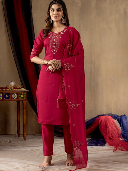 Rani Pink Color Embroidery Thread Work Designer Salwar Suit