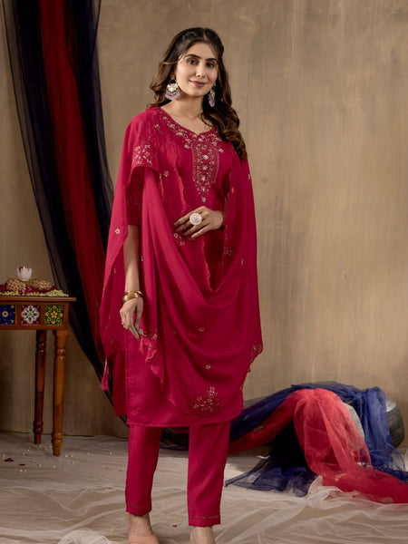 Rani Pink Color Embroidery Thread Work Designer Salwar Suit