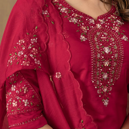 Rani Pink Color Embroidery Thread Work Designer Salwar Suit