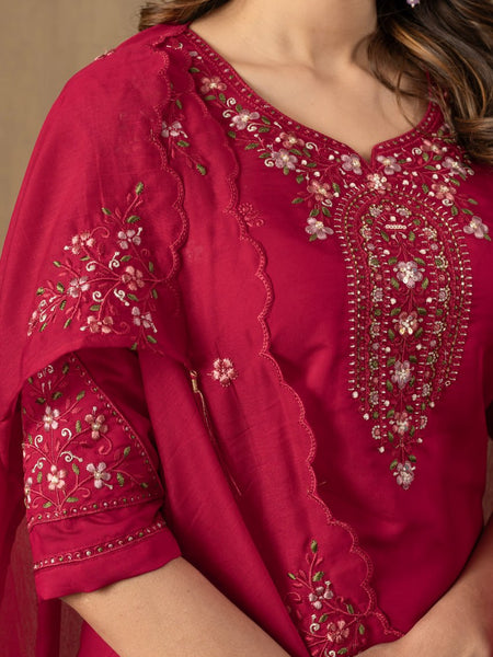 Rani Pink Color Embroidery Thread Work Designer Salwar Suit