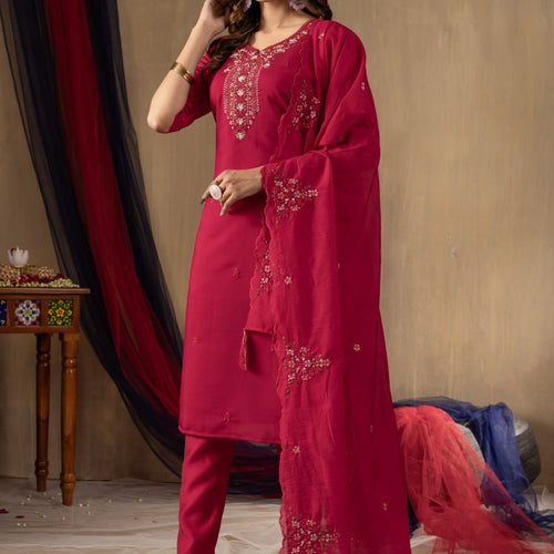 Rani Pink Color Embroidery Thread Work Designer Salwar Suit
