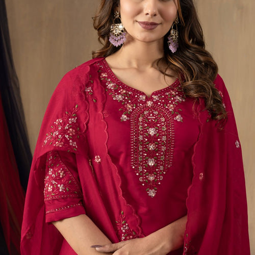 Rani Pink Color Embroidery Thread Work Designer Salwar Suit