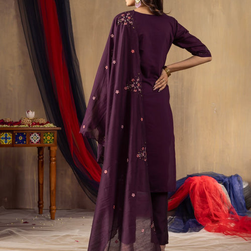 Wine Color Embroidery Thread Work Designer Salwar Suit