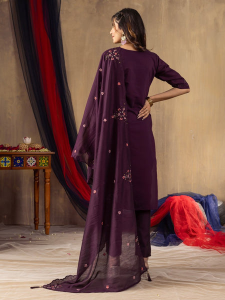 Wine Color Embroidery Thread Work Designer Salwar Suit