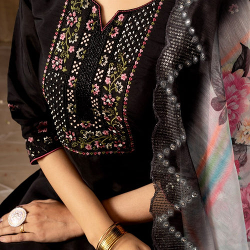 Black Color Embroidery Thread Work Designer Salwar Suit