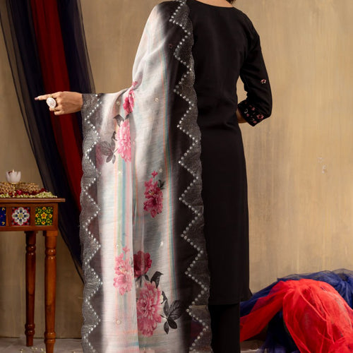 Black Color Embroidery Thread Work Designer Salwar Suit