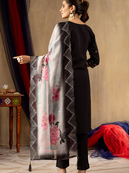 Black Color Embroidery Thread Work Designer Salwar Suit