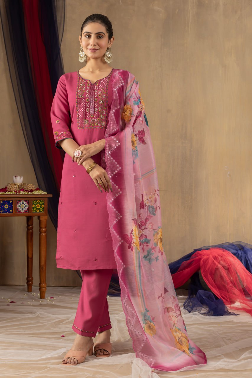 Pink Color Embroidery Thread Work Designer Salwar Suit