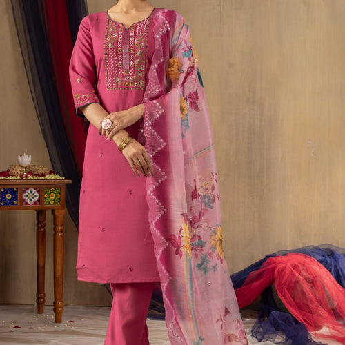 Pink Color Embroidery Thread Work Designer Salwar Suit