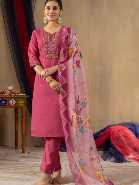 Pink Color Embroidery Thread Work Designer Salwar Suit