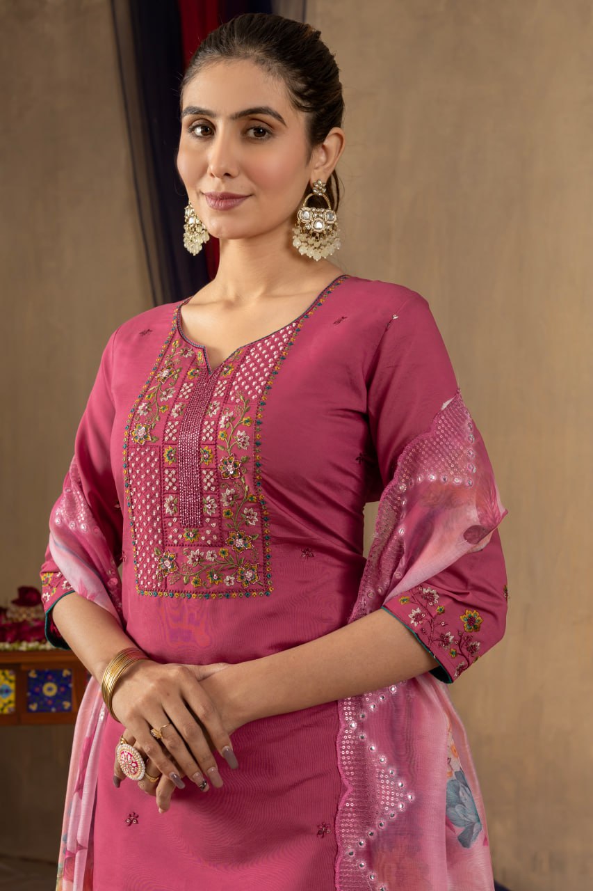 Pink Color Embroidery Thread Work Designer Salwar Suit