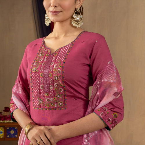Pink Color Embroidery Thread Work Designer Salwar Suit
