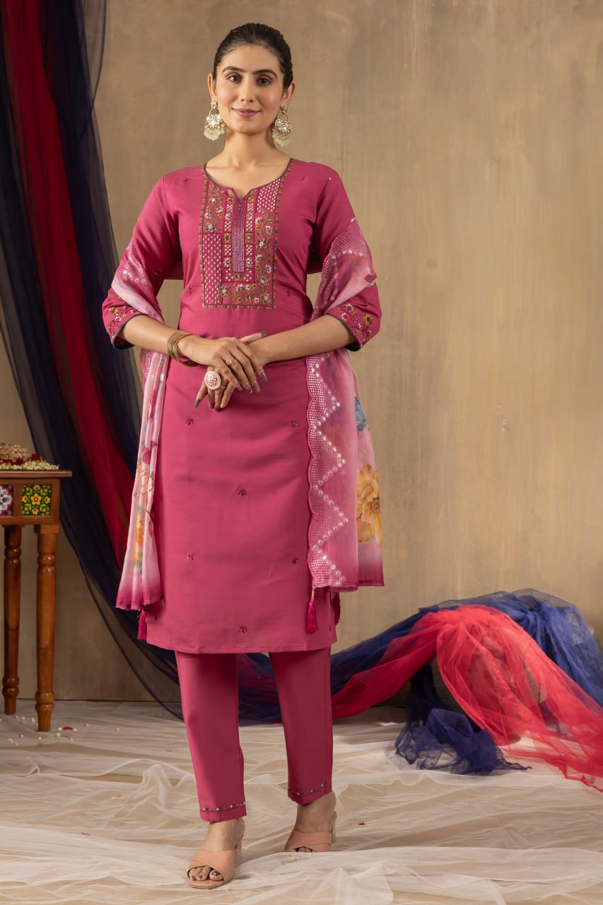 Pink Color Embroidery Thread Work Designer Salwar Suit