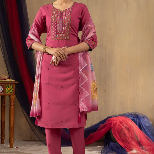 Pink Color Embroidery Thread Work Designer Salwar Suit