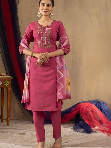 Pink Color Embroidery Thread Work Designer Salwar Suit