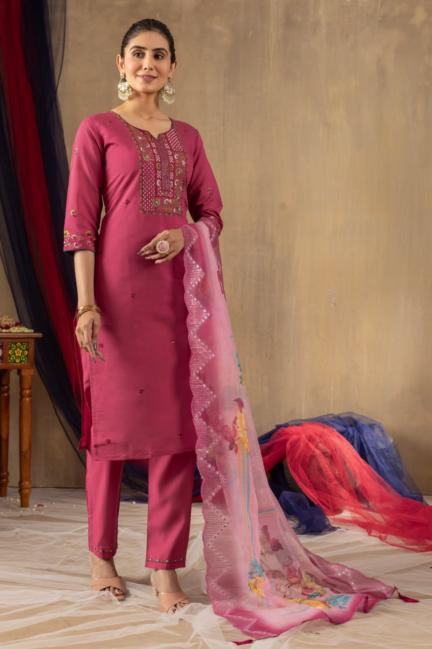 Pink Color Embroidery Thread Work Designer Salwar Suit