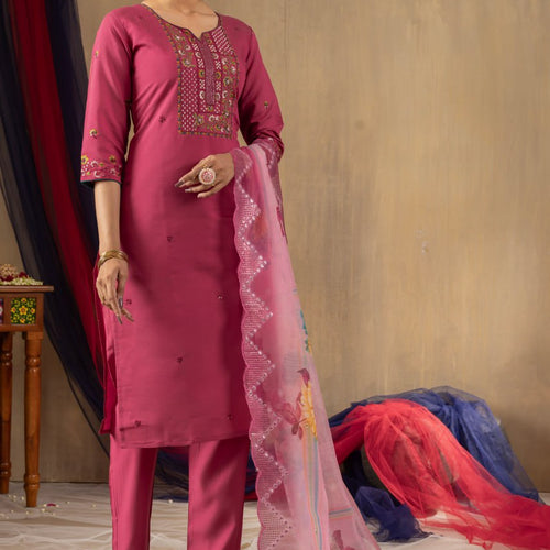 Pink Color Embroidery Thread Work Designer Salwar Suit