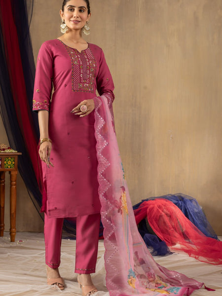 Pink Color Embroidery Thread Work Designer Salwar Suit