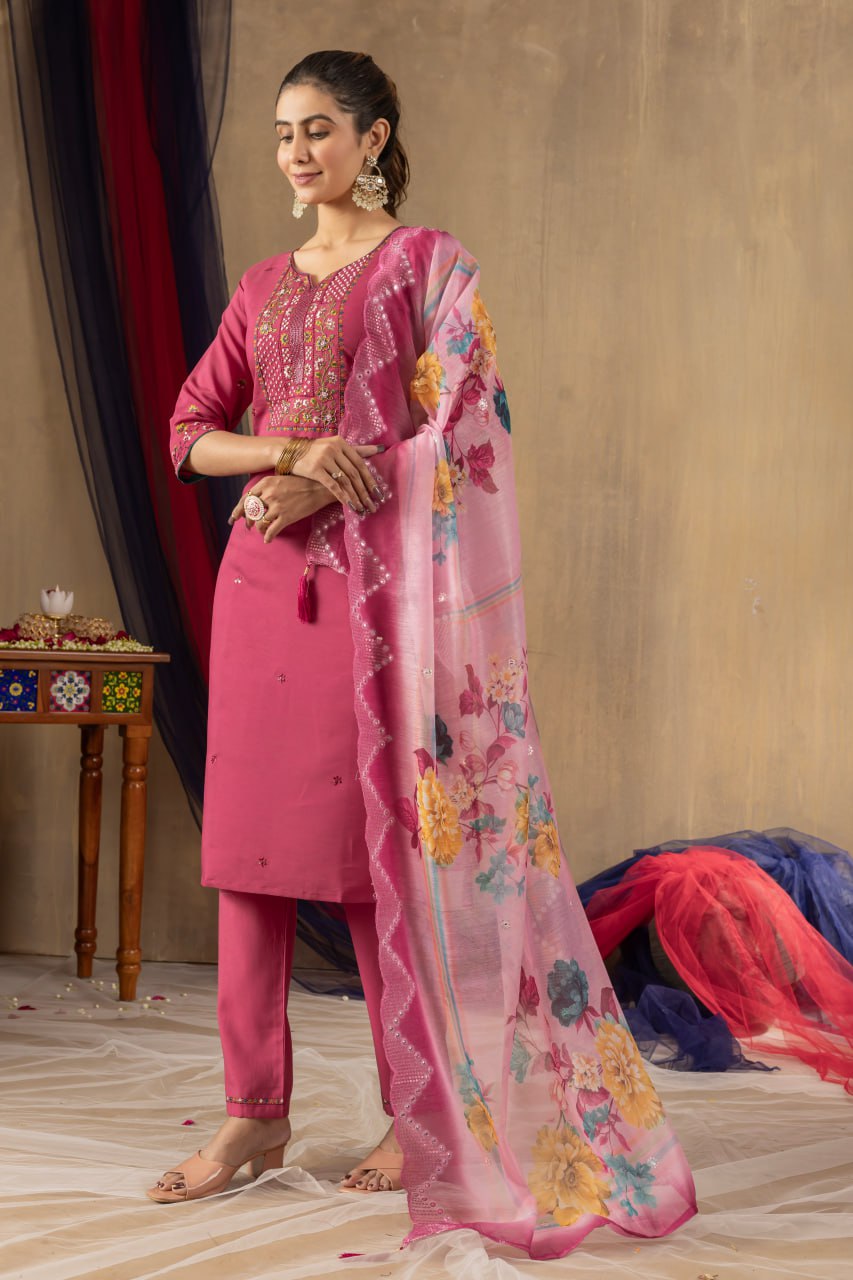Pink Color Embroidery Thread Work Designer Salwar Suit