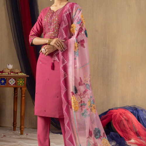 Pink Color Embroidery Thread Work Designer Salwar Suit