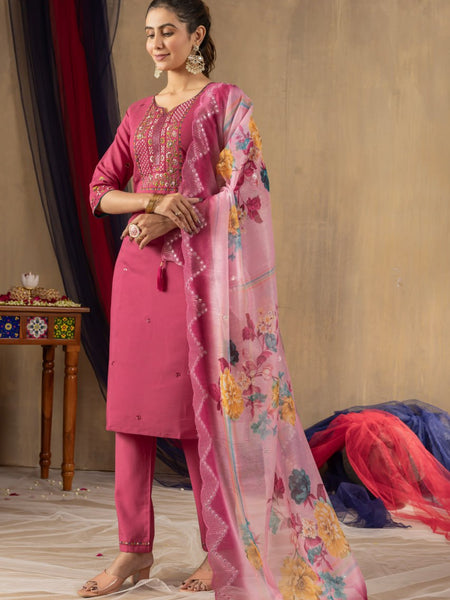 Pink Color Embroidery Thread Work Designer Salwar Suit