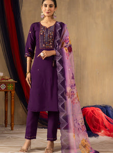 Purple Color Embroidery Thread Work Designer Salwar Suit