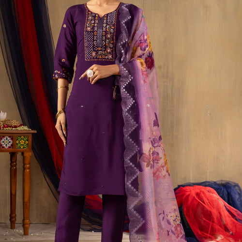 Purple Color Embroidery Thread Work Designer Salwar Suit