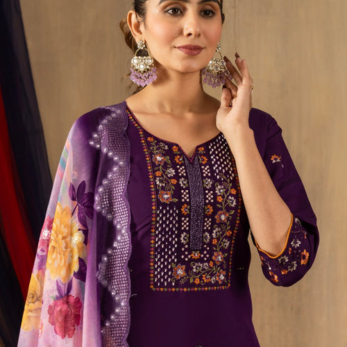 Purple Color Embroidery Thread Work Designer Salwar Suit