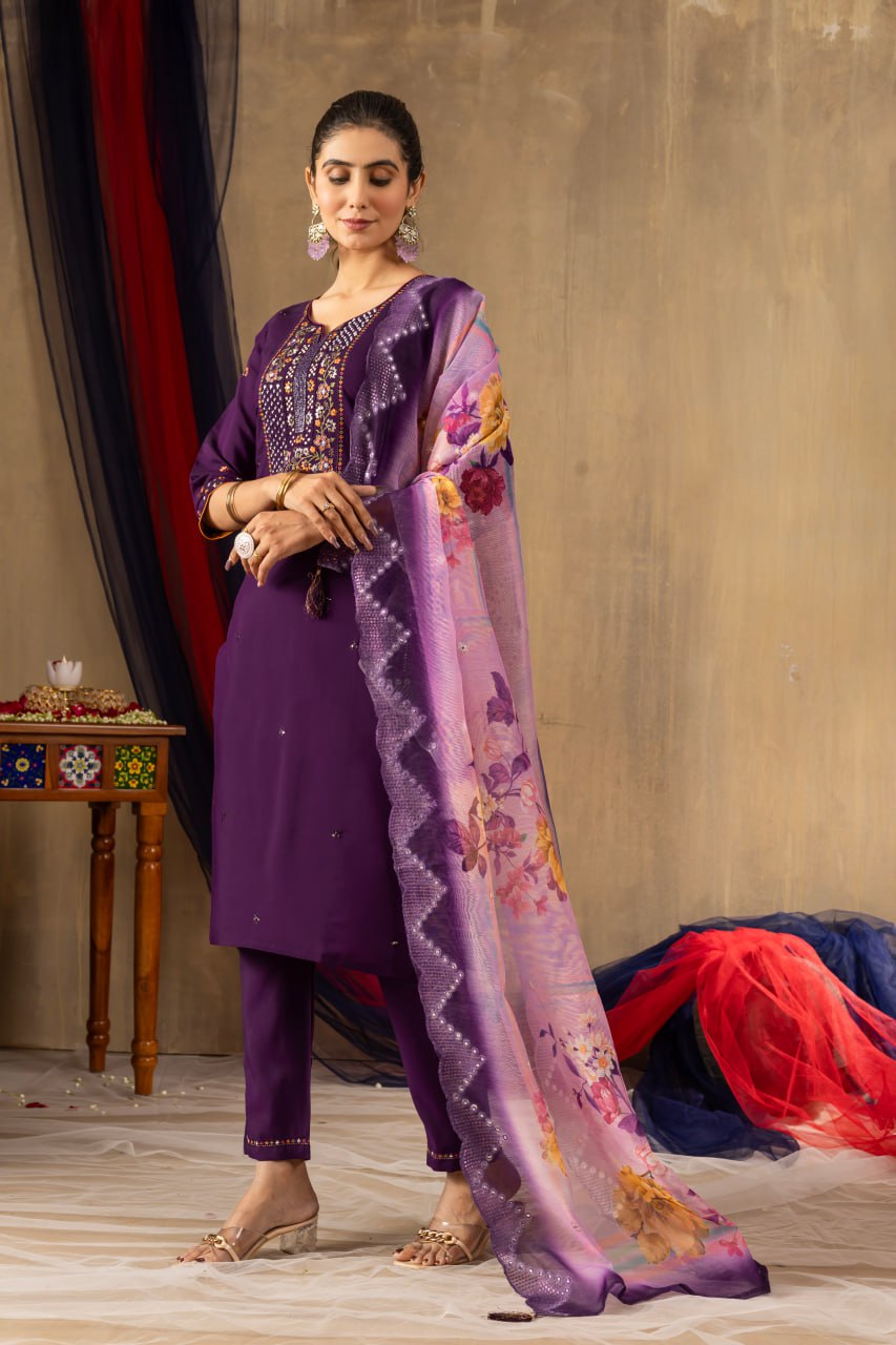Purple Color Embroidery Thread Work Designer Salwar Suit