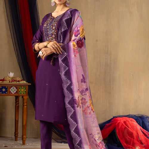Purple Color Embroidery Thread Work Designer Salwar Suit