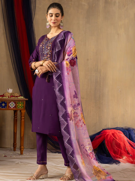 Purple Color Embroidery Thread Work Designer Salwar Suit