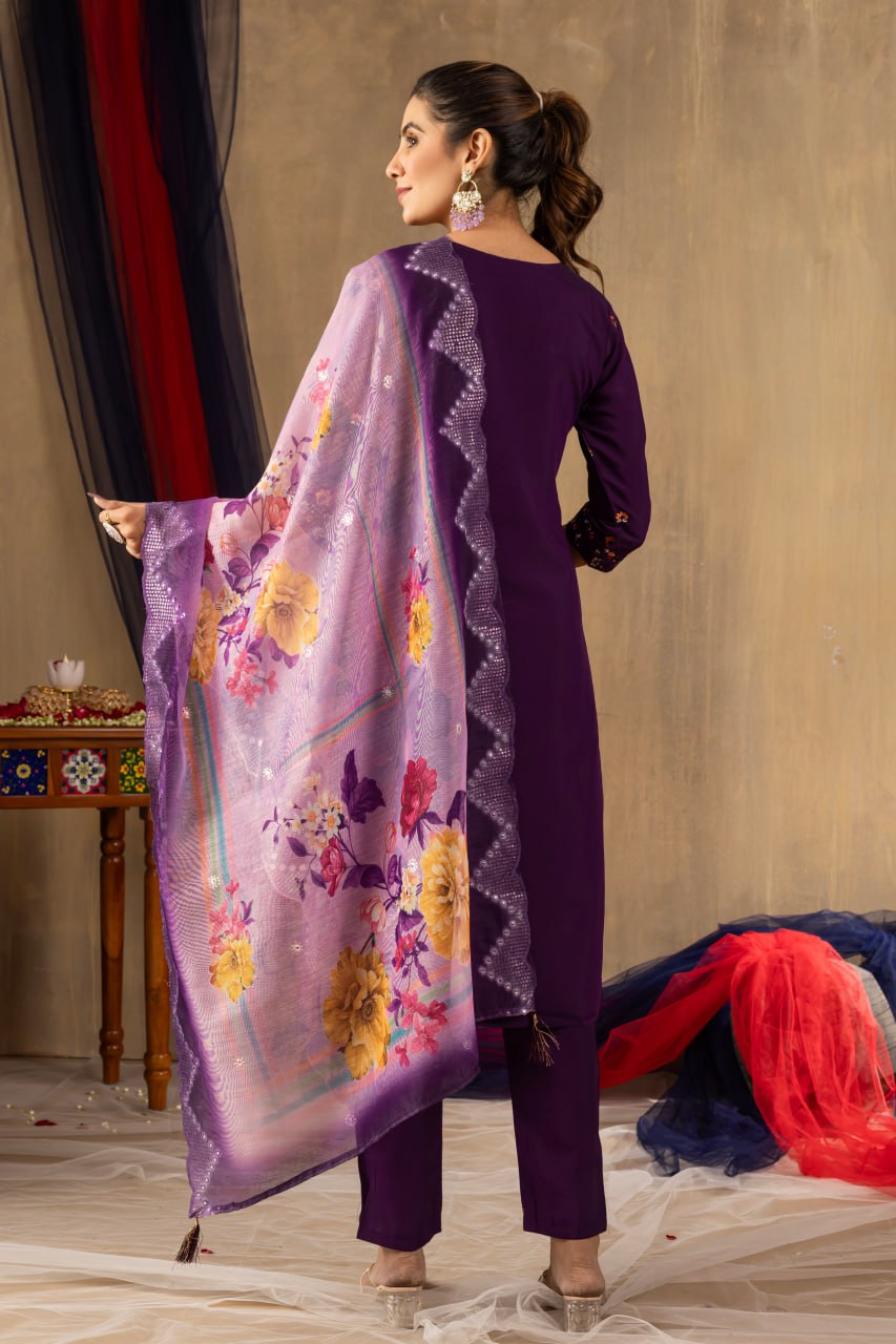 Purple Color Embroidery Thread Work Designer Salwar Suit