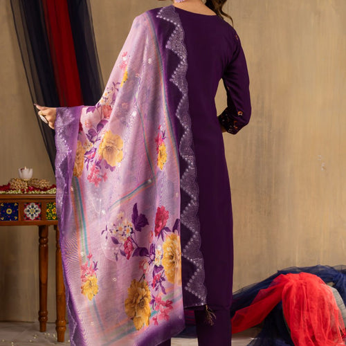 Purple Color Embroidery Thread Work Designer Salwar Suit