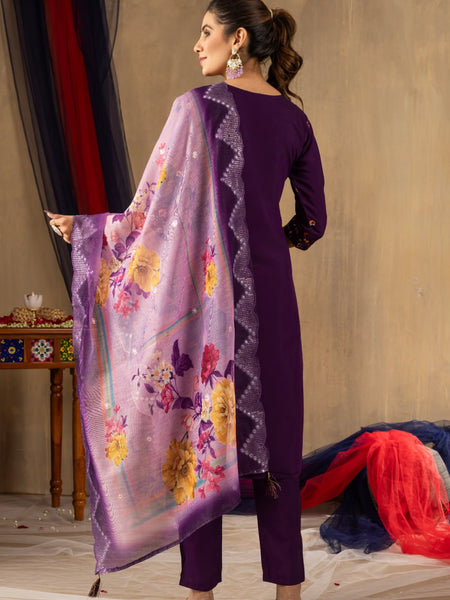 Purple Color Embroidery Thread Work Designer Salwar Suit
