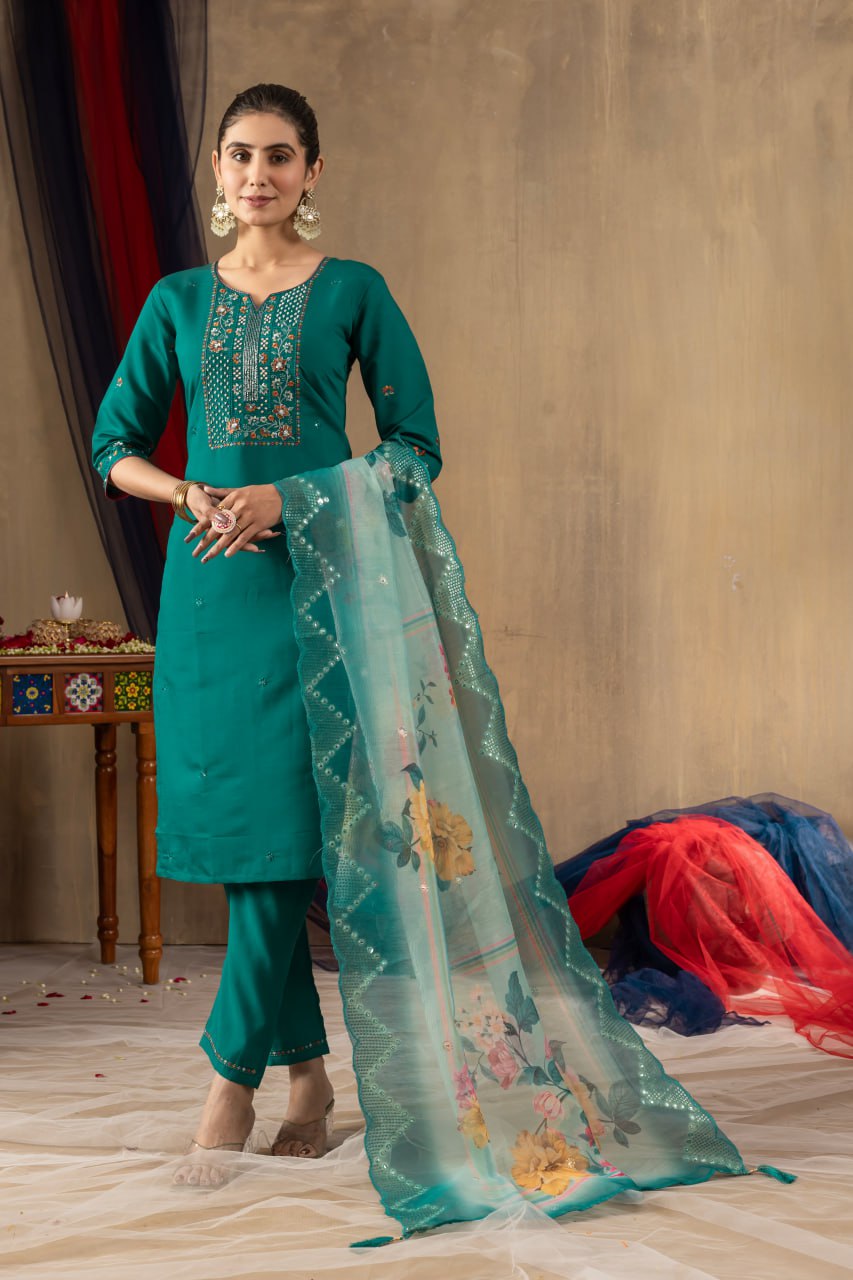 Rama Color Embroidery Thread Work Designer Salwar Suit