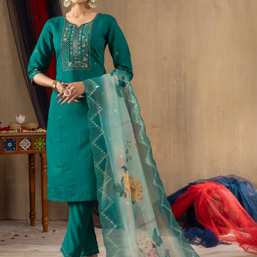 Rama Color Embroidery Thread Work Designer Salwar Suit